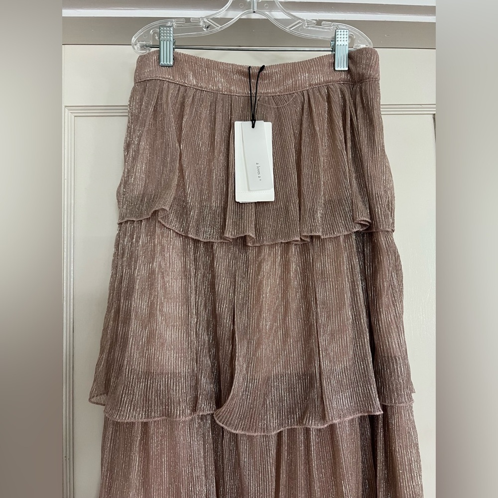 A Loves A Metallic Chiffon Bodre High Rise Tiered Ruffle Flounce Skirt NWT - Picture 3 of 8